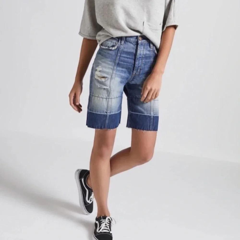 Current Elliot Shorts Seamed Zephyr Wide Hem Size 25 Distressed Long Line Jorts